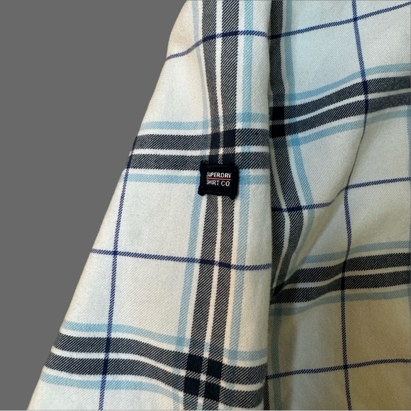 Superdry white collared button down plaid flannel shirt - Picture 7 of 12